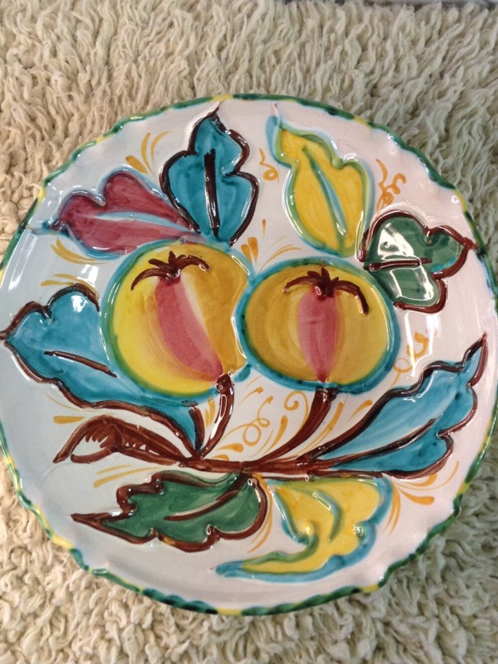 VTG 80/90's Hand Painted Majolica Italian Ceramic Bowl Scalloped Traditional